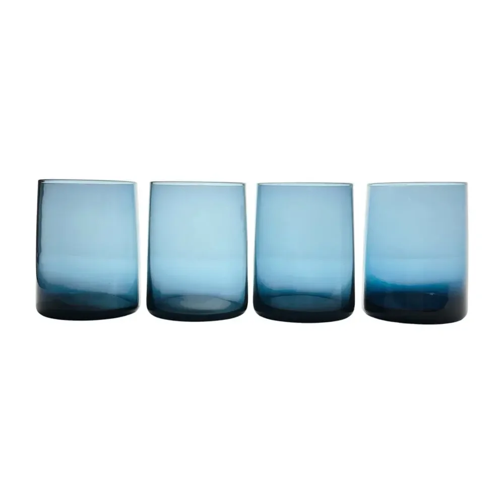 Pier 1 Set of 4 Blue Old Fashioned Tumbler Drinking Glasses 4 1/4” 16oz